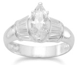 Image of Marquise Cut CZ with Baguette Side Ring 925 Sterling Silver
