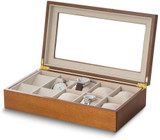 Image of Matte Cherry Wood Finish 6-Wrist and 4-Pocket Watch Case w/Glass Top (Gifts)