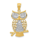 Image of Mens 14K Yellow Gold and Rhodium Shiny-Cut Polished Moveable Owl Pendant