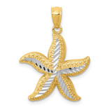 Image of Mens 14K Yellow Gold and Rhodium Shiny-Cut Starfish Pendant K6065