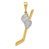 Image of Mens 14K Yellow Gold and Rhodium Solid Polished Hockey Stick Pendant