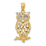 Image of Mens 14K Yellow Gold Rhodium Plated Shiny-Cut Owl Pendant