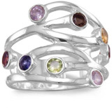 Image of Multistone Open Design Ring 925 Sterling Silver