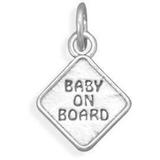 Image of Oxidized Baby on Board Charm 925 Sterling Silver