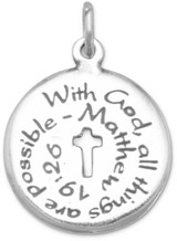 Image of Oxidized Charm with Matthew 19:26 Quote 925 Sterling Silver
