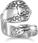 Image of Oxidized Floral Spoon Ring 925 Sterling Silver