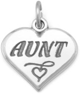 Image of Oxidized Heart Charm with "Aunt" 925 Sterling Silver