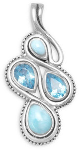 Image of Oxidized Larimar and Blue Topaz Slide 925 Sterling Silver