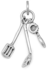 Image of Oxidized Utensil Charm 925 Sterling Silver