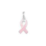 Image of Pink Enamel Awareness Ribbon Charm 925 Sterling Silver
