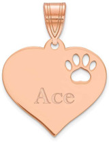 Image of Pink Plated Sterling Silver Personalized Heart with Paw Print Cut Out Pendant