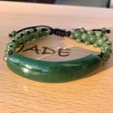 Pull-String Adjustable Beaded Natural Untreated Nephrite Jade Bracelet w/ Bar