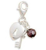 Image of Purple Glass Cats Eye Bead, Sterling Silver Key and Heart Charms on Lobster Clasp
