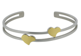 Image of Q Ray - Steel Series - Double Heart Stainless Steel Cuff Bracelet (Q141)