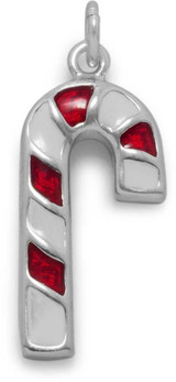 Image of Red and White Enamel Candy Cane Charm 925 Sterling Silver