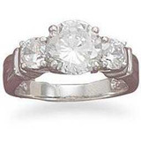 Image of Rhodium Plated 7mm (2/7")/4mm CZ Ring 925 Sterling Silver