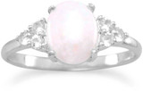 Image of Rhodium Plated Australian Opal and White Topaz Ring 925 Sterling Silver