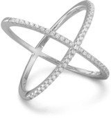 Image of Rhodium Plated Criss Cross X Ring with Signity CZs 925 Sterling Silver