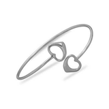 Image of Rhodium Plated Cuff with Heart Ends 925 Sterling Silver - CLEARANCE