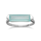 Image of Rhodium Plated Green Chalcedony Bar Ring