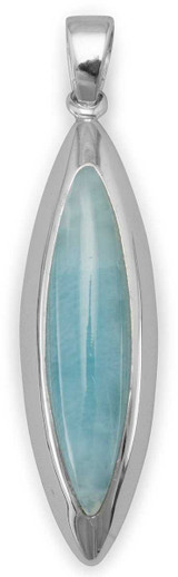 Image of Rhodium Plated Marquise Larimar Pendant 925 Sterling Silver