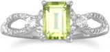 Image of Rhodium Plated Peridot and White Topaz Ring 925 Sterling Silver