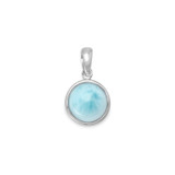 Image of Rhodium Plated Round Larimar Pendant 925 Sterling Silver