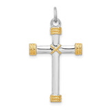 Image of Rhodium-Plated & Yellow-Finish Sterling Silver Rope Cross Pendant QC5386