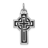 Image of Rhodium-Plated Sterling Silver & Black Design Cross Pendant QC8185