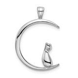 Image of Rhodium-Plated Sterling Silver Cat On Moon Pendant