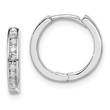 Image of 13mm Rhodium-Plated Sterling Silver Diamond Huggie Hoop Earrings QDX124