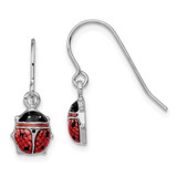 Image of 17mm Rhodium-Plated Sterling Silver Enameled Ladybug Dangle Earrings