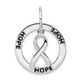 Image of Rhodium-Plated Sterling Silver Hope Circle & Cancer Awareness Ribbon Pendant