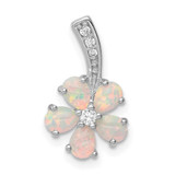 Image of Rhodium-Plated Sterling Silver Lab-Created Opal Flower Pendant