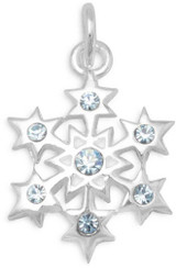 Image of Small Blue Crystal Snowflake Charm 925 Sterling Silver