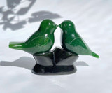 Natural Solid Nephrite Jade or Rhodonite Lovebirds Figurine