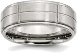 Image of Stainless Steel Grooved 8mm Brushed/Polished Ridged Edge Band Ring