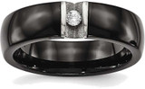 Image of Stainless Steel Polished & Laser Cut Black Ceramic CZ Ring
