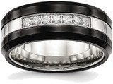 Image of Stainless Steel Polished Black Ceramic CZ Beveled Edge Ring