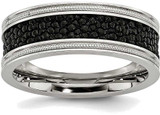 Image of Stainless Steel Polished Black IP-plated/Genuine Stingray Textured Ring