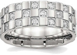 Image of Stainless Steel Polished Checkered Board CZ Ring