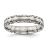 Image of Stainless Steel Polished Grooved Criss Cross Design Ring