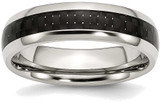 Image of Stainless Steel Polished w/ Black Carbon Fiber Inlay 6mm Band Ring