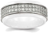 Image of Stainless Steel Polished White Ceramic CZ Ridged edge Ring