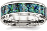Image of Stainless Steel Polished with Blue Simulated Opal 8mm Mens Ring