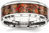 Image of Stainless Steel Polished with Red Simulated Opal 8mm Mens Ring