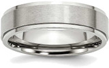 Image of Stainless Steel Ridged Edge 6mm Brushed and Polished Band Ring
