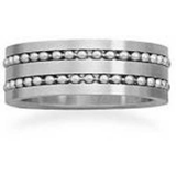 Image of Stainless steel ring with double row of beads