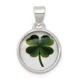 Image of Sterling Silver 4 Leaf Clover Clear Enamel Pendant