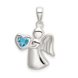 Image of Sterling Silver Angel w/ Blue CZ Heart Pendant